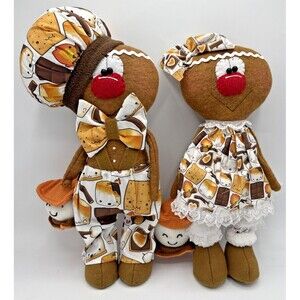 Vintage Handmade Felt Gingerbread Plush Dolls S’mores Clothing  14” Boy & Girl